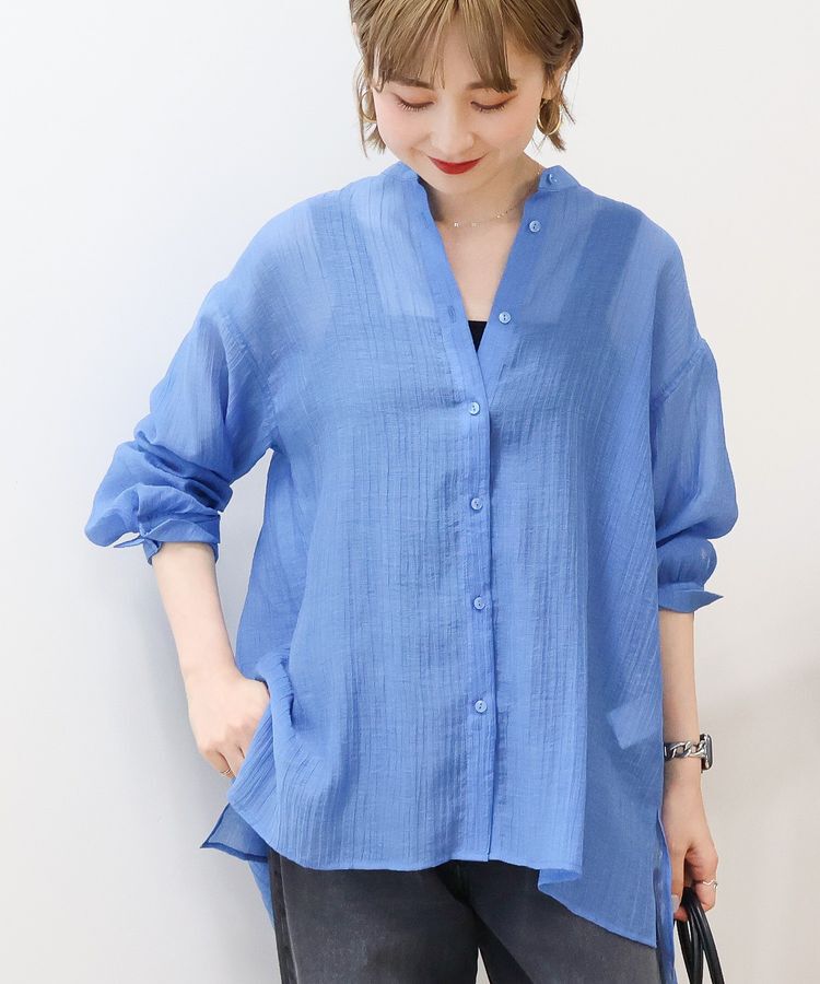 AMERICAN HOLIC「楊柳シアーバンドカラーシャツ」|シャツ・ブラウス|Blue