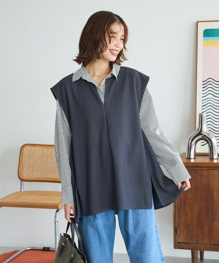 Green Parks「リップルフレアベスト」|ベスト・ジレ|Charcoal Gray