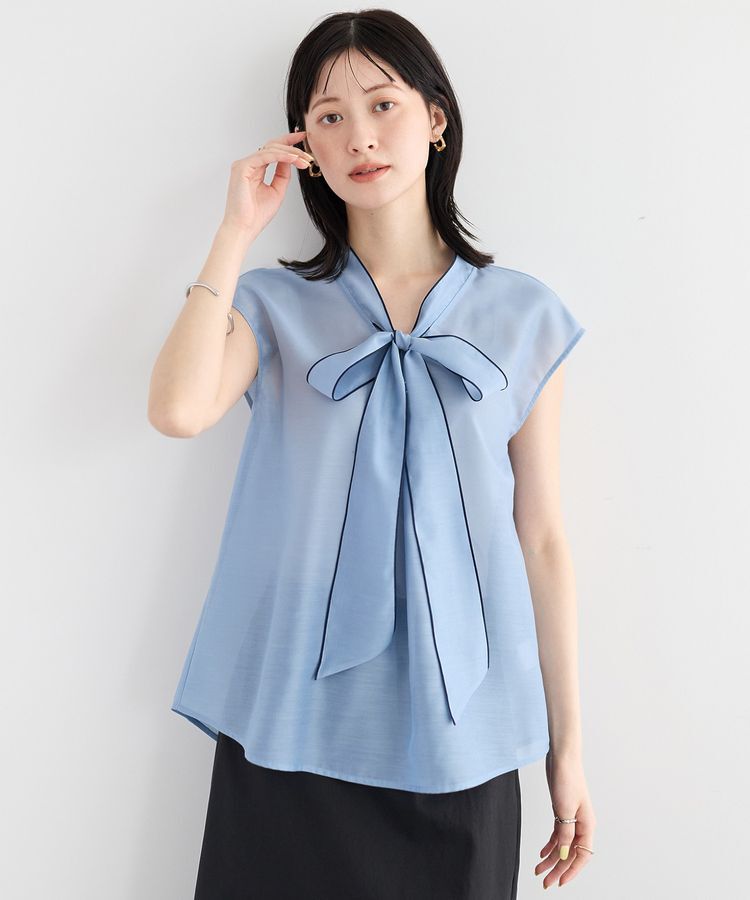 YECCA VECCA「シアーボウタイブラウス」|シャツ・ブラウス|Light Blue