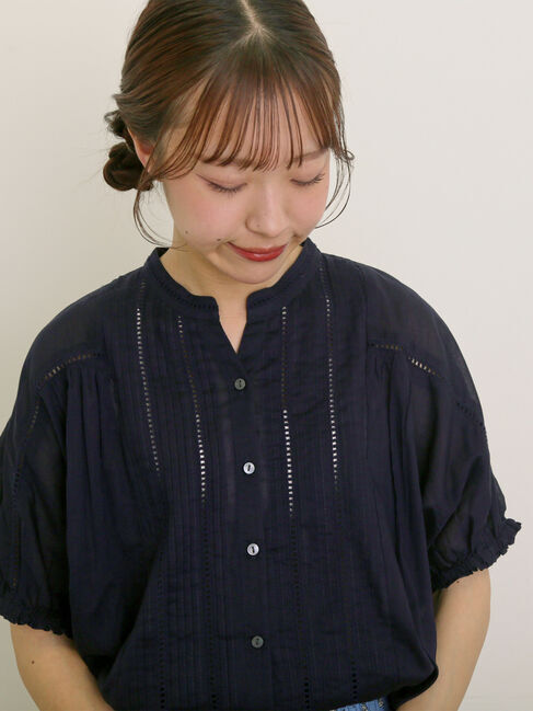 Samansa Mos2「インドピンタック+はしごレースブラウス」|シャツ・ブラウス|ネイビー