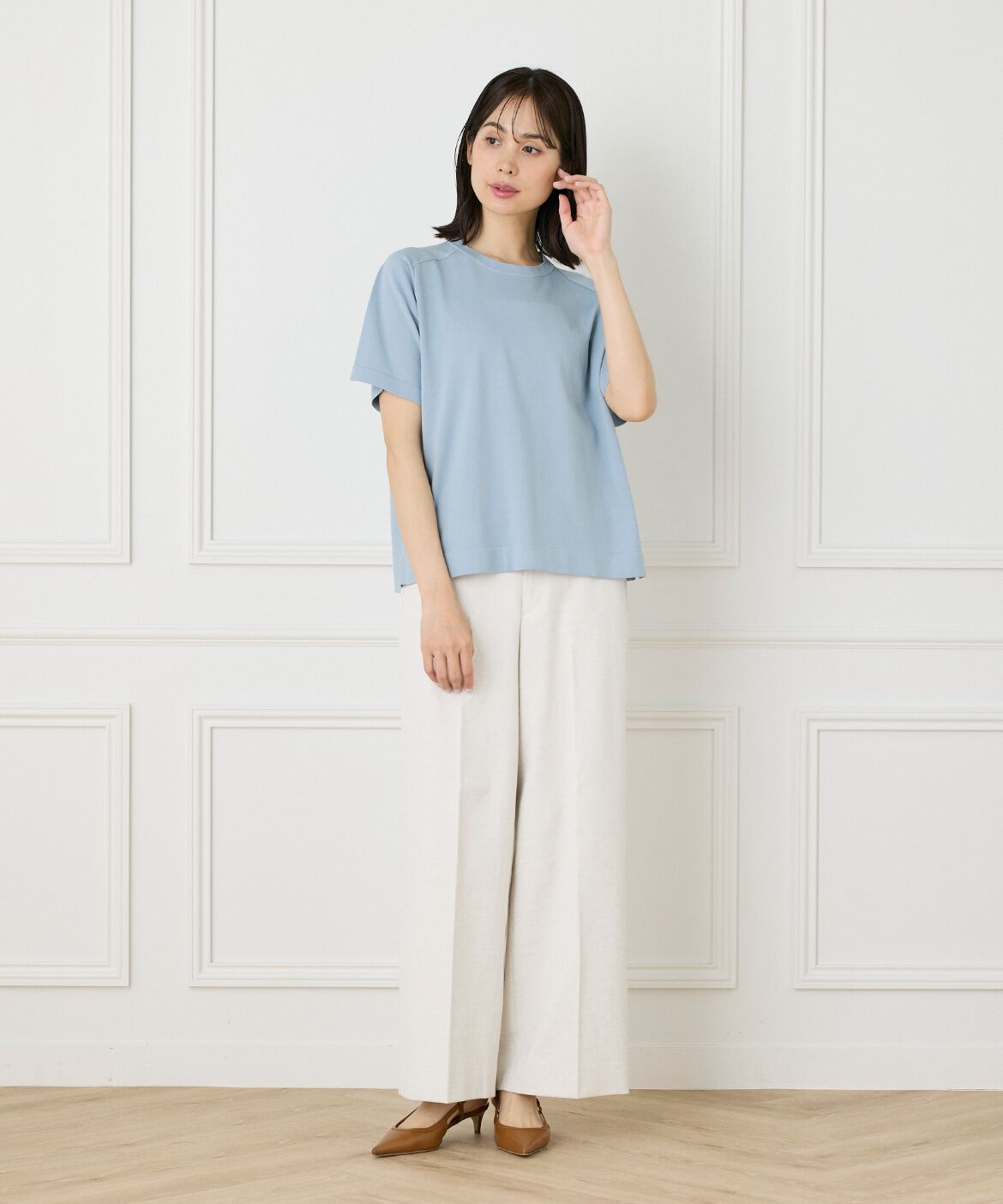 INED「《大きいサイズ》《WEB限定》Tシャツ風プルオーバーサマーニット」|ニット・セーター|