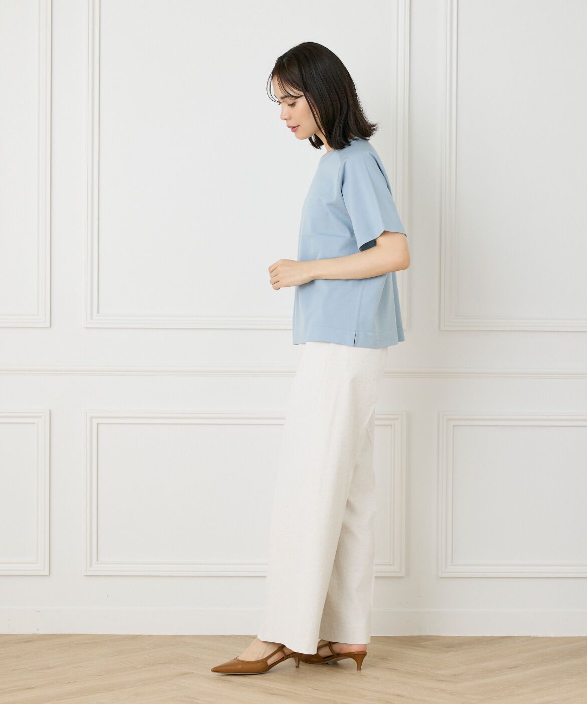 INED「《大きいサイズ》《WEB限定》Tシャツ風プルオーバーサマーニット」|ニット・セーター|