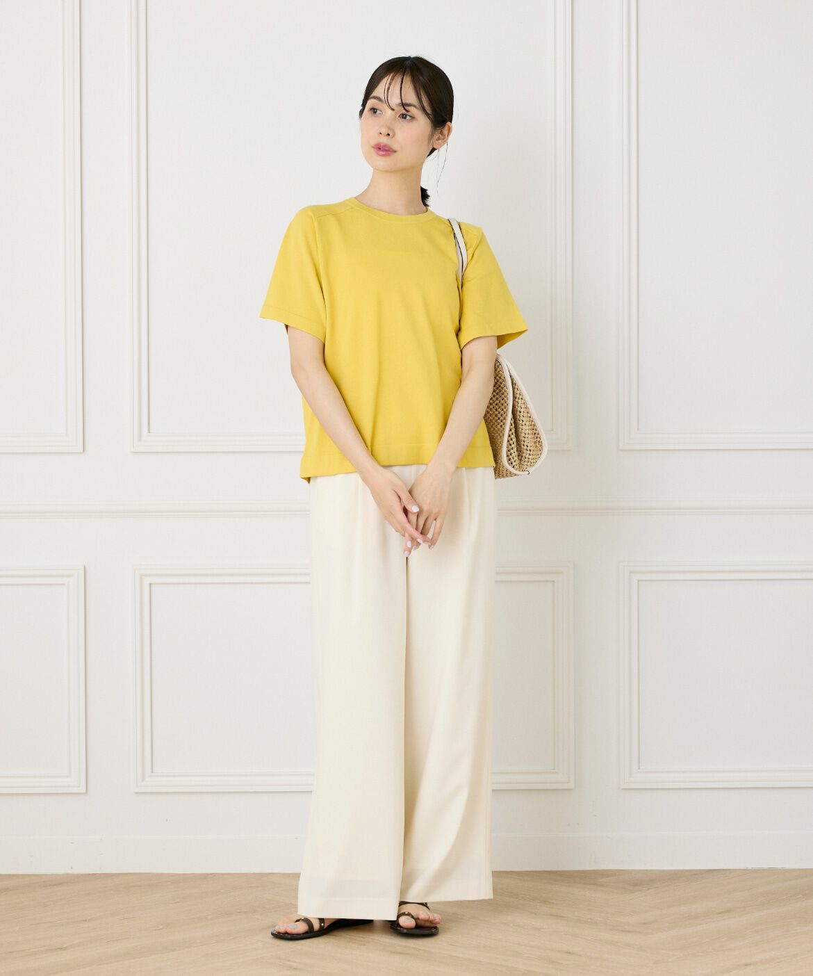 INED「《大きいサイズ》《WEB限定》Tシャツ風プルオーバーサマーニット」|ニット・セーター|