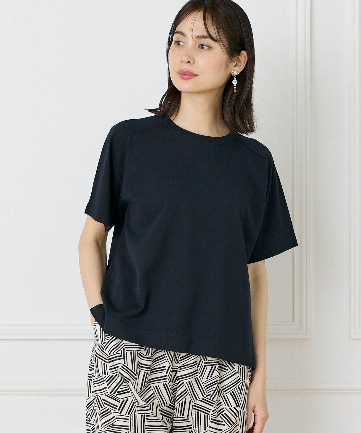 INED「《大きいサイズ》《WEB限定》Tシャツ風プルオーバーサマーニット」|ニット・セーター|ネイビー