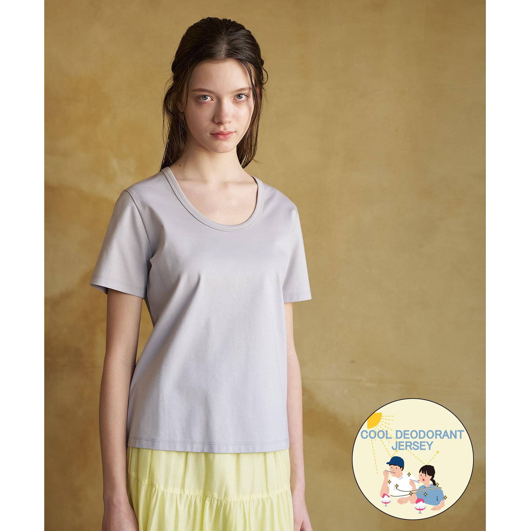 DRESSTERIOR「【接触冷感/抗菌防臭/UVカット】クールデオドラント UネックTシャツ」|Tシャツ・カットソー|ライトグレー(011