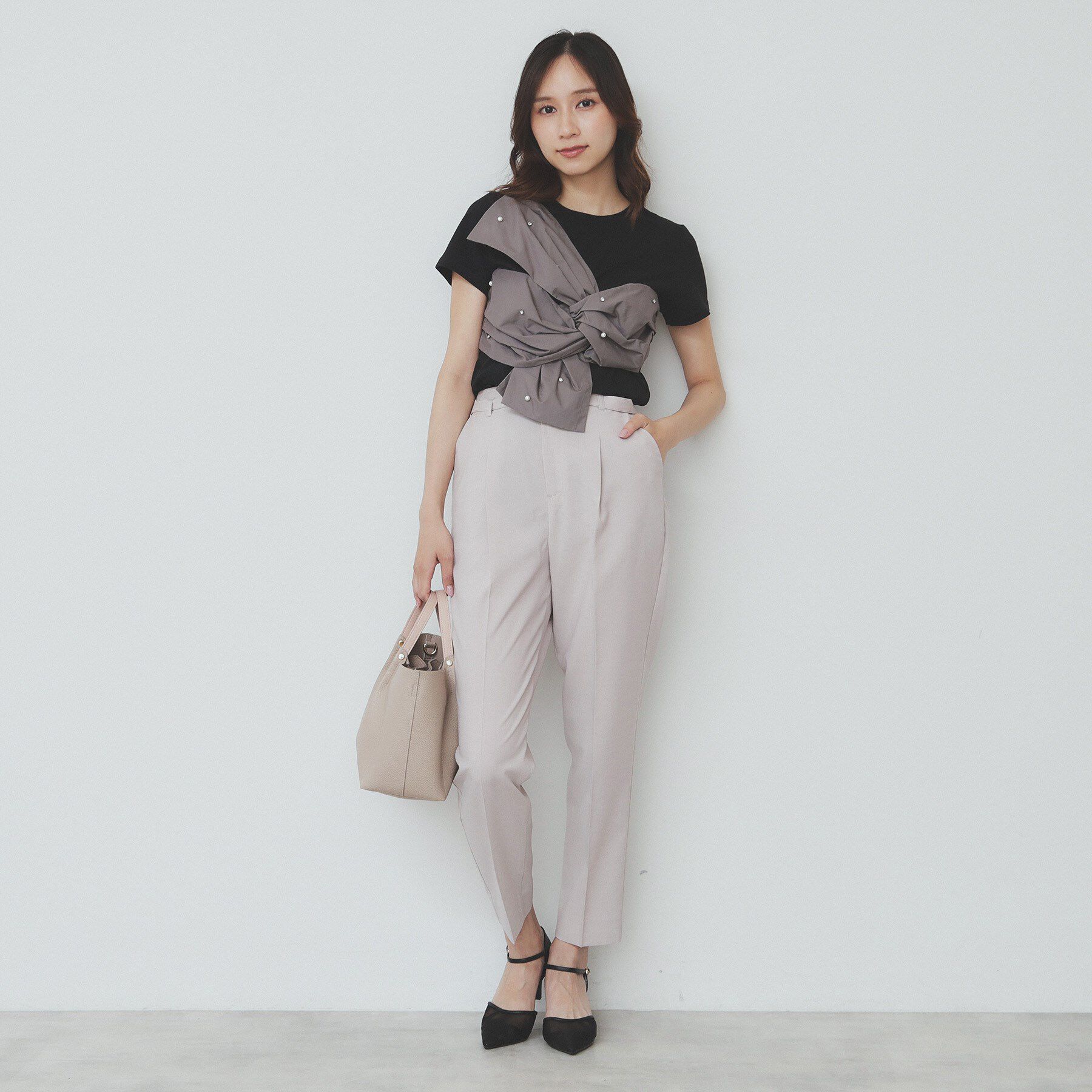 index「パール調アシメドッキングTシャツ【洗える／接触冷感】」|Tシャツ・カットソー|