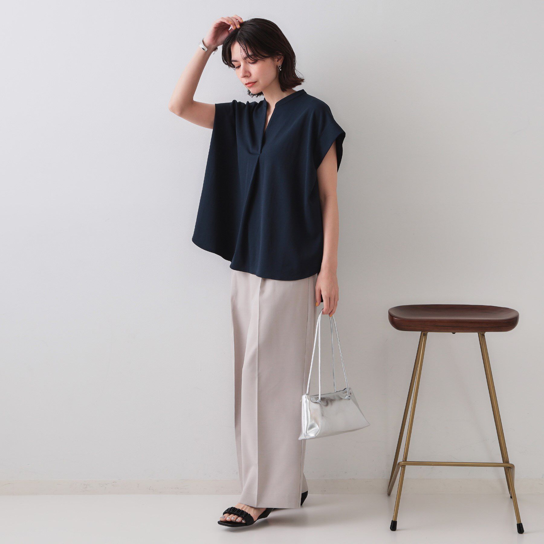 OPAQUE.CLIP「スキッパーフレンチスリーブトップス【UV／吸水速乾／洗濯機洗い可】」|Tシャツ・カットソー|
