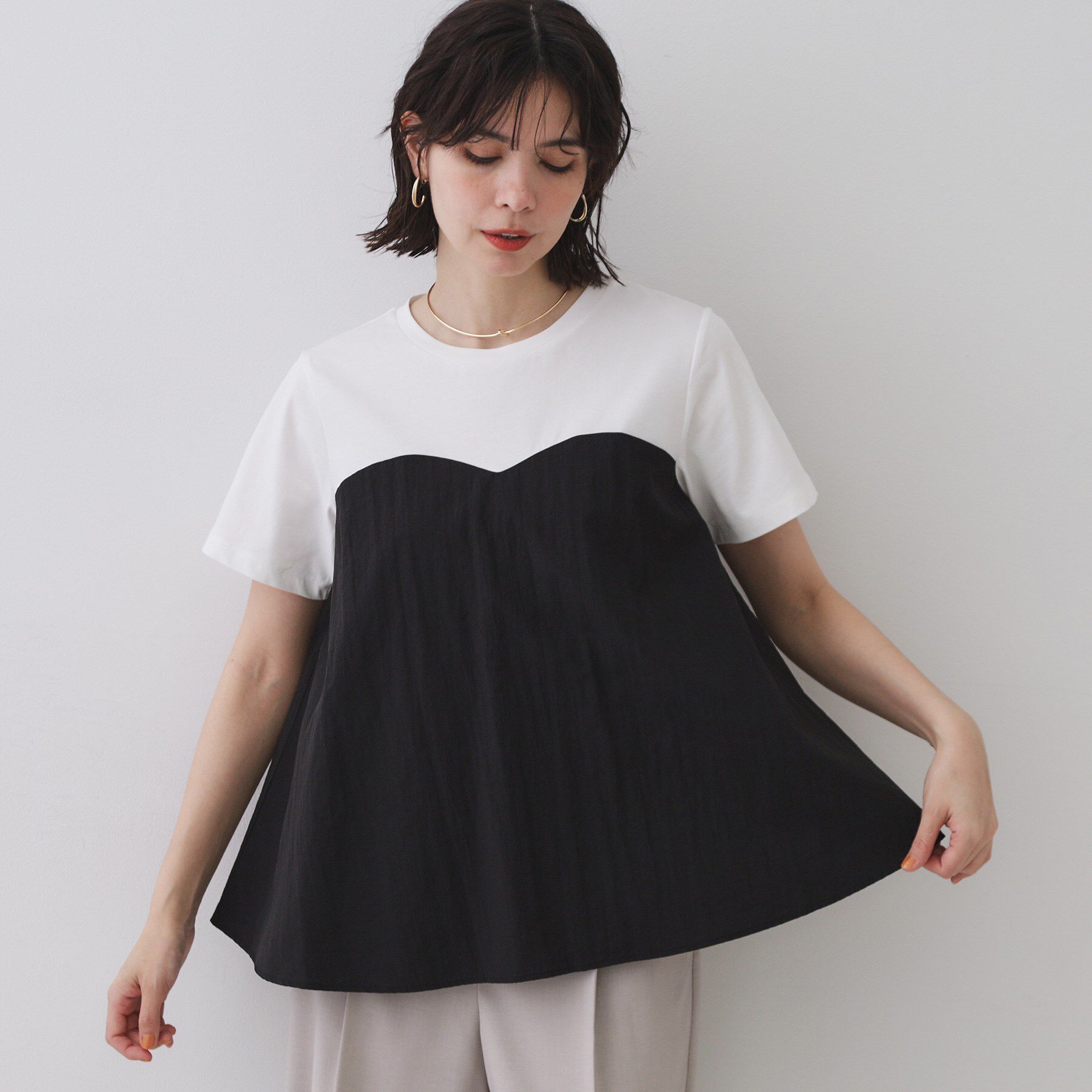 OPAQUE.CLIP「ビスチェドッキングカットソー【洗濯機洗い可】」|Tシャツ・カットソー|ブラック(519)