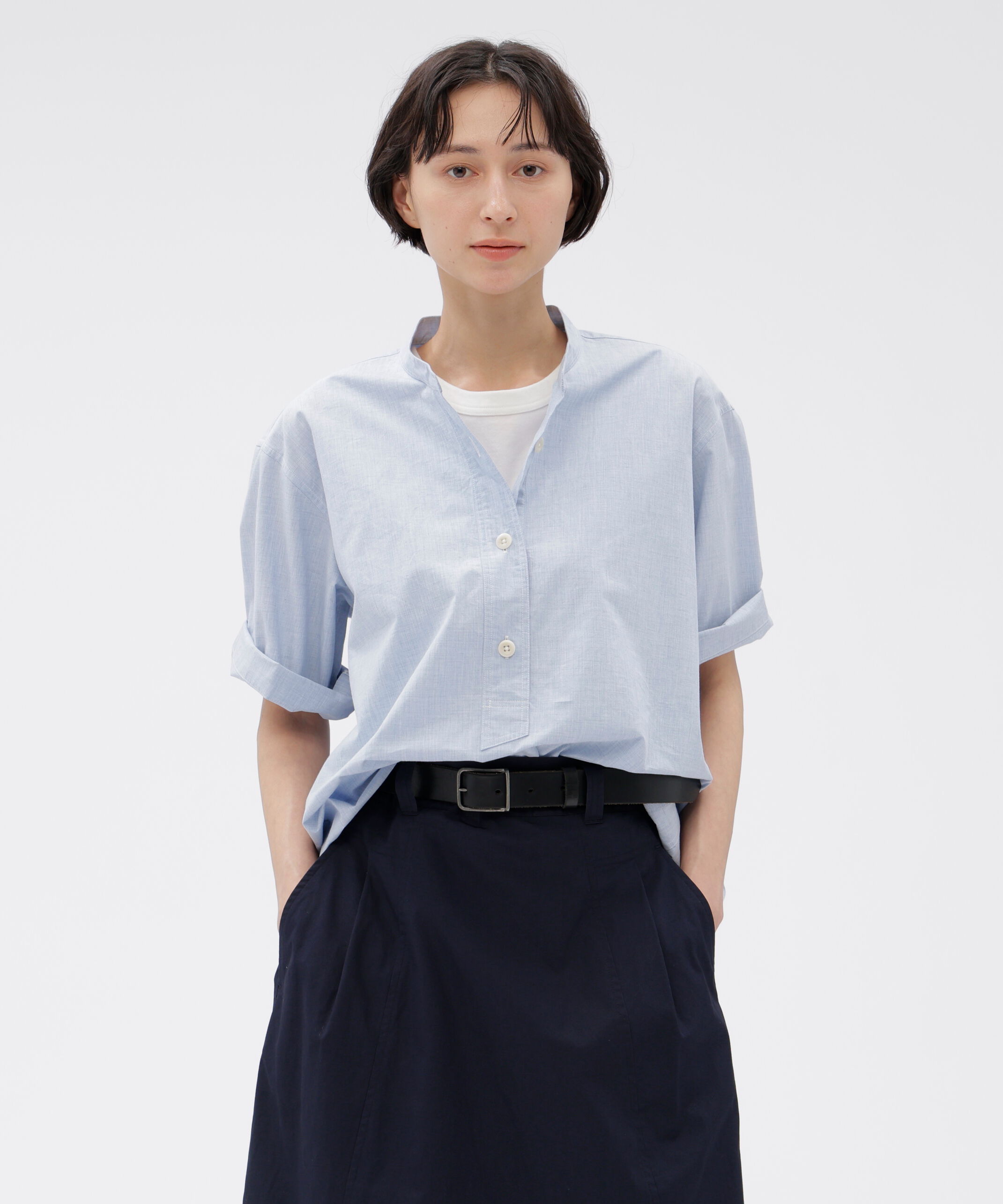 MHL.「HIGHCOUNT TOP DYED COTTON SHIRT」|シャツ・ブラウス|PALE BLUE1