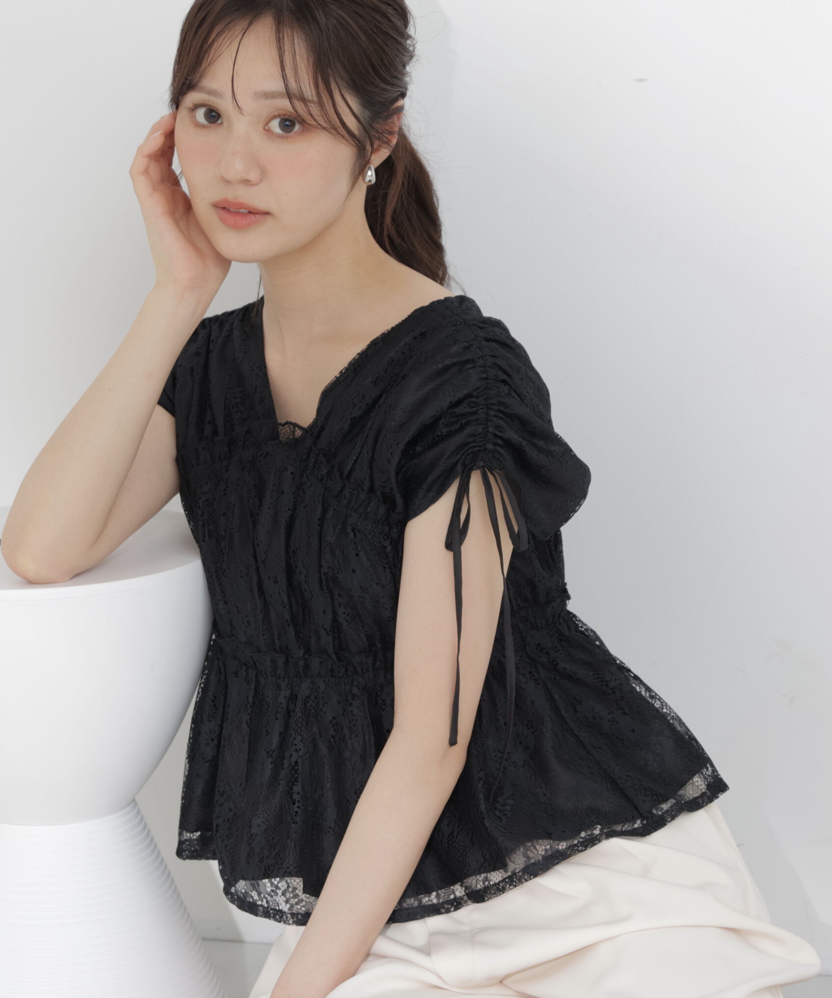 PROPORTION BODY DRESSING「レースギャザーブラウス」|シャツ・ブラウス|ブラック