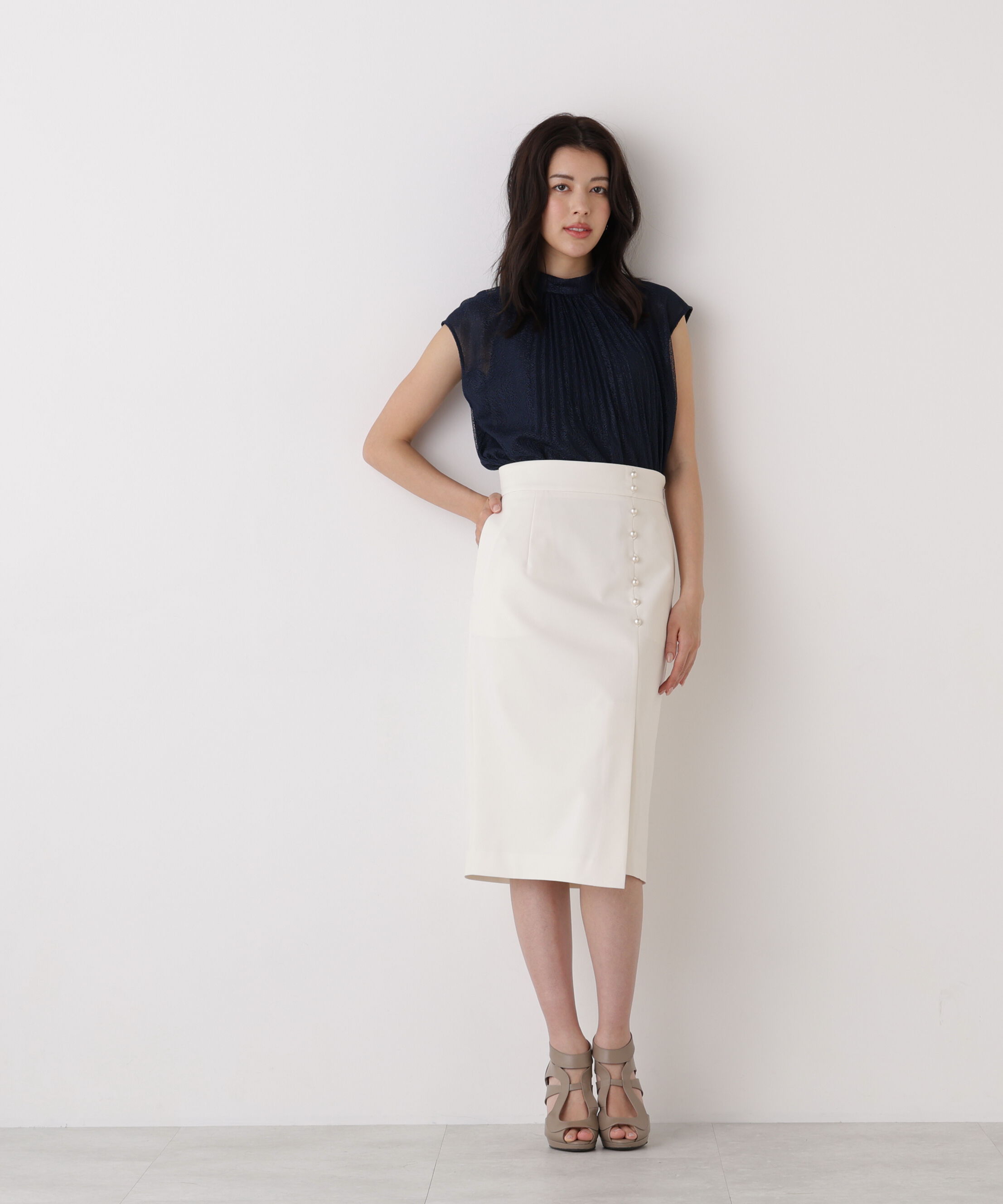  「［ハイスぺ総研監修］［美香さん着用］レースプリーツブラウス」|シャツ・ブラウス|