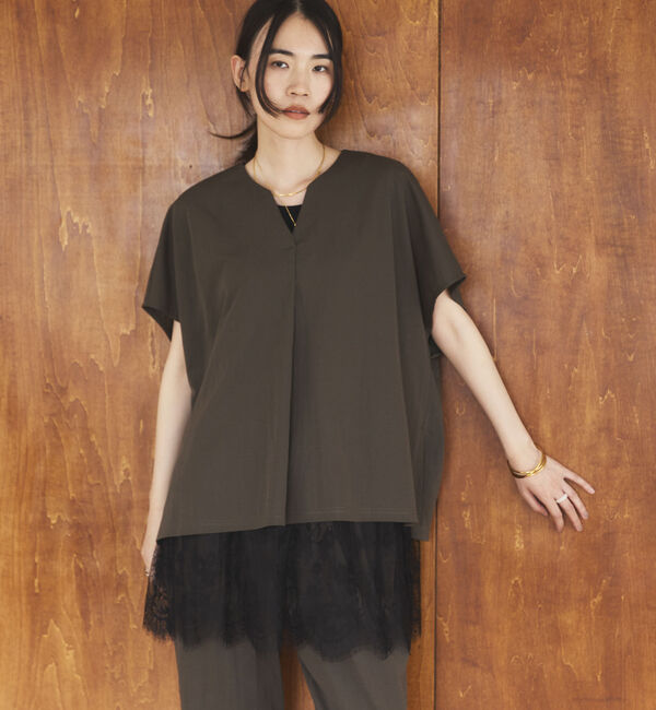 Doux archives「ウォッシャブル・ＵＶ機能機能スキッパーＴＯＰＳ」|Tシャツ・カットソー|KHAKI