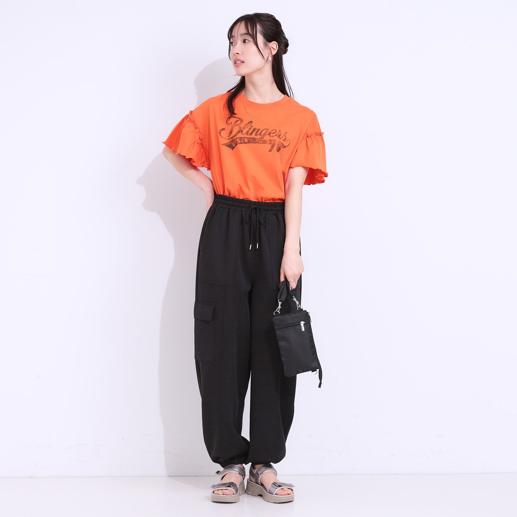SHOO･LA･RUE「【洗える/S-LL】プリントアソート お袖フリルTシャツ」|Tシャツ・カットソー|
