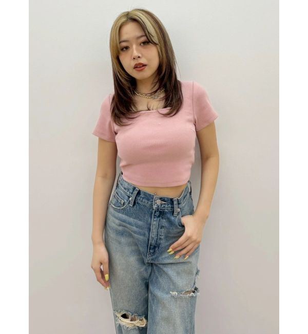 EVRIS「ハーフスリーブバックリボンスクエアネックトップス」|Tシャツ・カットソー|
