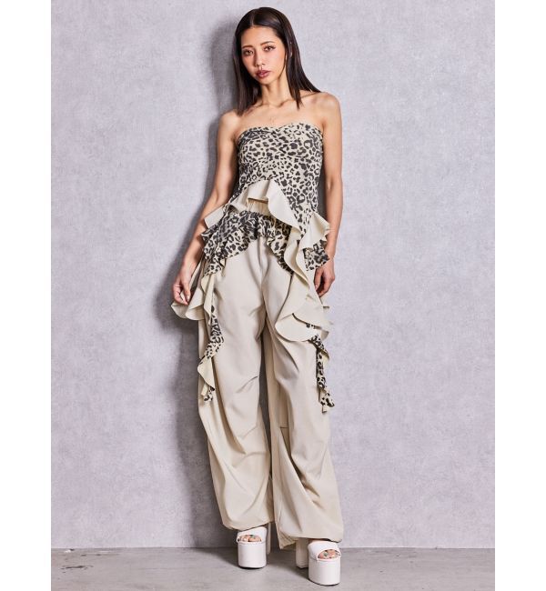 GYDA「LEOPARD HEM DRAPE EDGEベアTOPS」|チューブトップ|