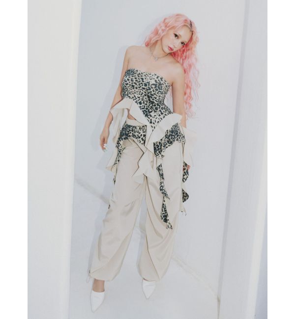 GYDA「LEOPARD HEM DRAPE EDGEベアTOPS」|チューブトップ|