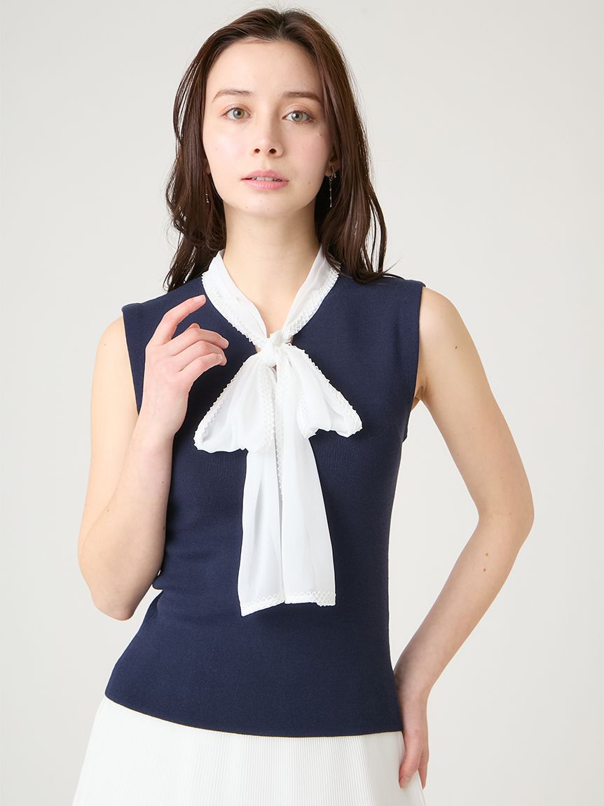 CELFORD「【洗える】【UVカット】シフォンボウタイニットプルオーバー」|ニット・セーター|