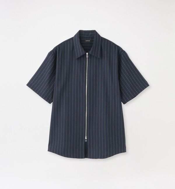  「スラブストライプショートスリーブZIPシャツ」|シャツ・ブラウス|ネイビー