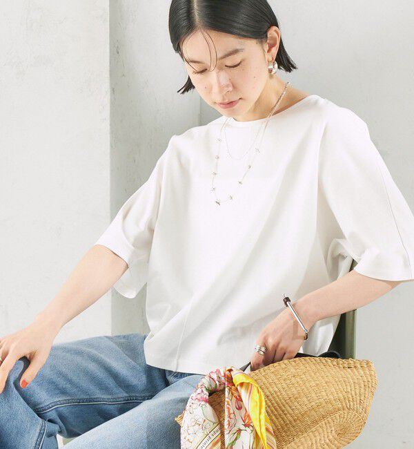 SHIPS for women「〈接触冷感/吸水速乾/洗濯機可能〉ハイゲージ ポンチ ドルマン カットソー」|Tシャツ・カットソー|ホワイト