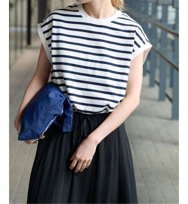 OUTDOOR PRODUCTS Usual Things「コットンボーダーワイドノースリTEE」|Tシャツ・カットソー|ネイビー