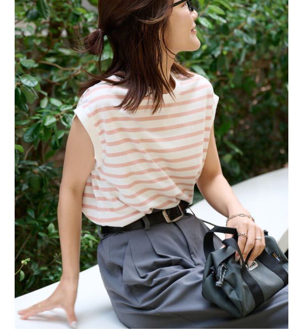 OUTDOOR PRODUCTS Usual Things「コットンボーダーワイドノースリTEE」|Tシャツ・カットソー|ピンク