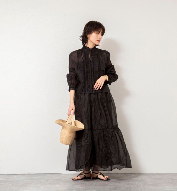 NOLLEY'S sophi「【MARILYN MOON】sheer starched cotton lace tieredスカート」|フレア|