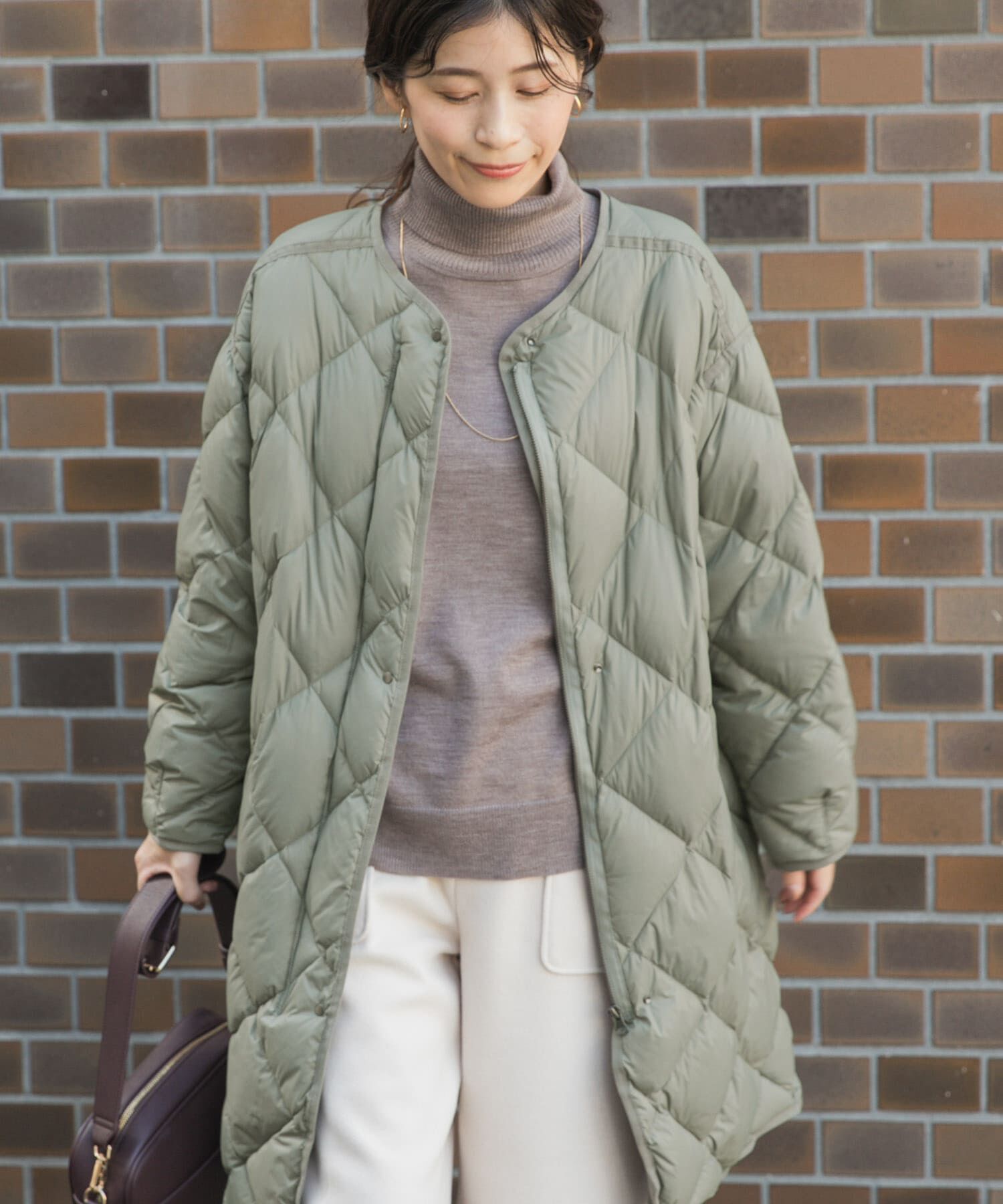 URBAN RESEARCH DOORS「ライトダウンキルトロングコート」|ノーカラーコート|