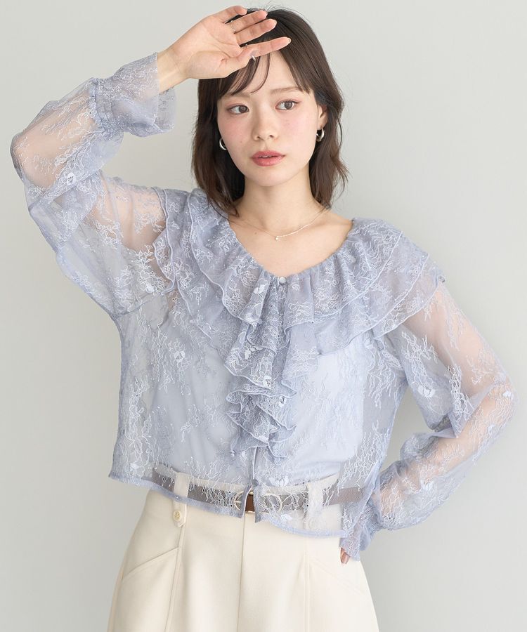 earth music&ecology「SET2点ラッフルレースブラウス＋キャミソール」|シャツ・ブラウス|グレイッシュブルー