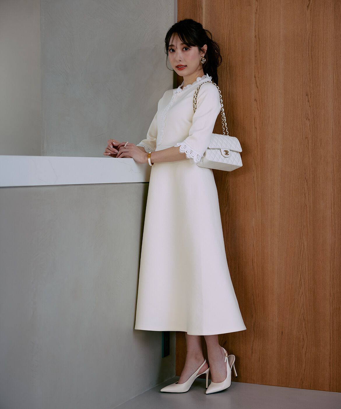 Maglie le cassetto「《M Maglie le cassetto&times;冨張愛》愛されクラシカル&ldquo;Lace&rdquo;ニットワンピース」|ワンピース|