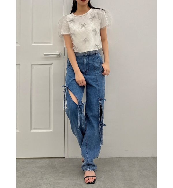 dazzlin「ランダムリボンシアーTシャツ」|Tシャツ・カットソー|