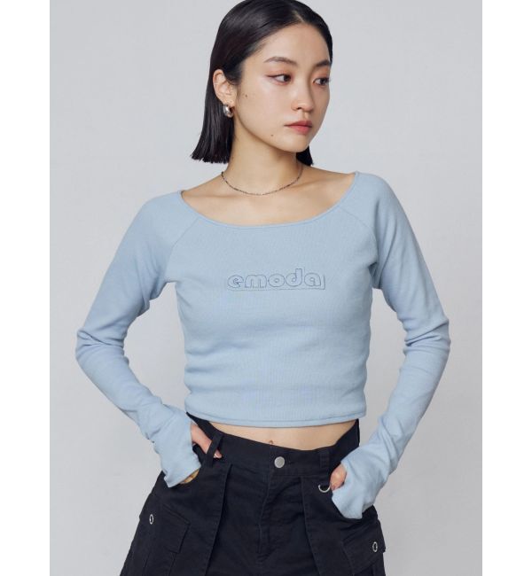 EMODA「ロゴパッチクロップドロンT」|Tシャツ・カットソー|ブルー