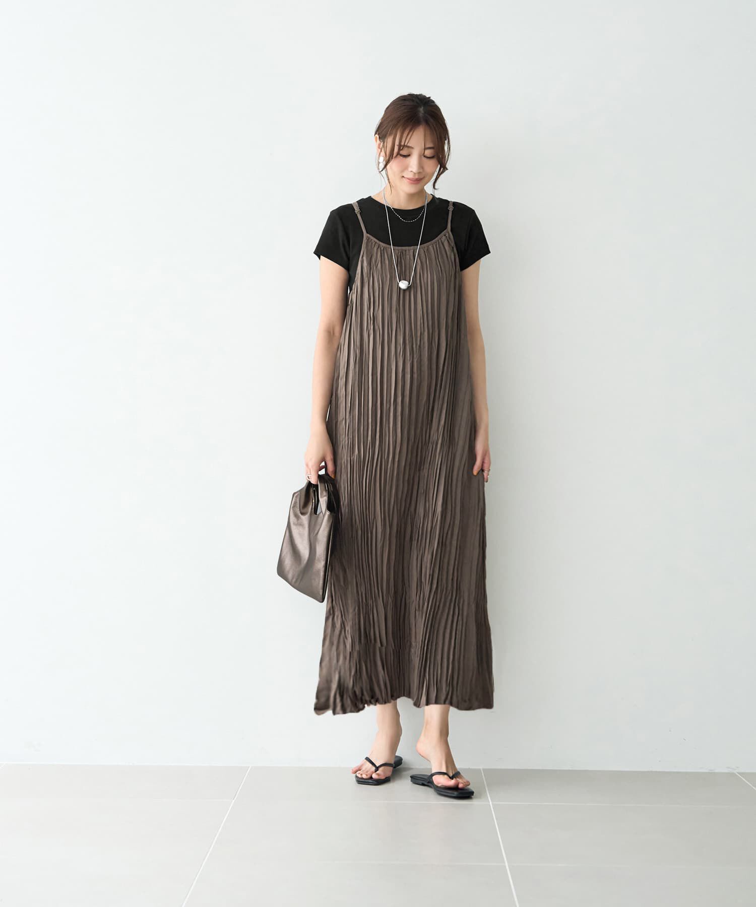 STYLE DELI「ランダムプリーツロングキャミワンピース」|ワンピース|