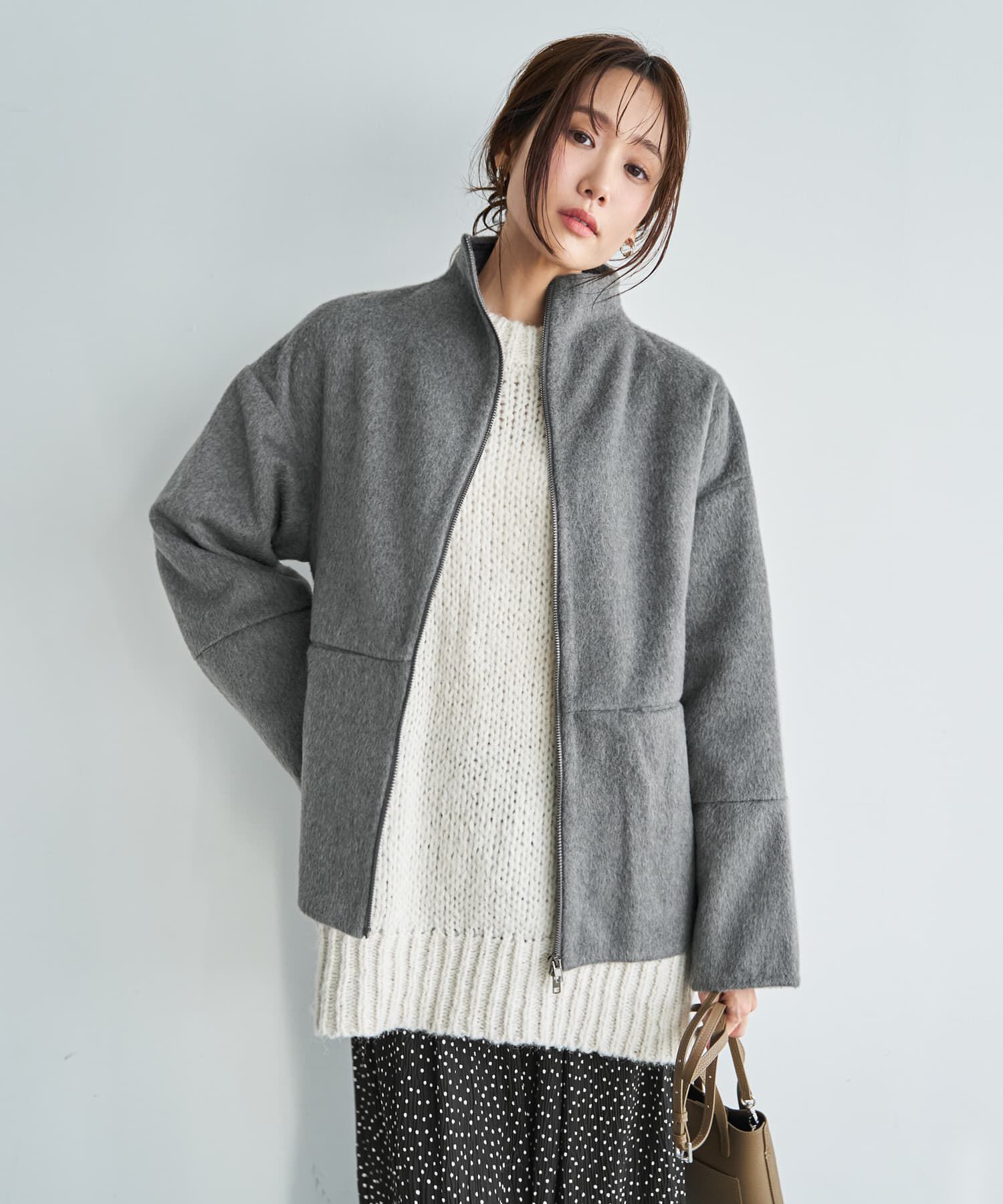 STYLE DELI「【LUXE】カシミヤタッチボトルネックジャケット」|その他|グレー