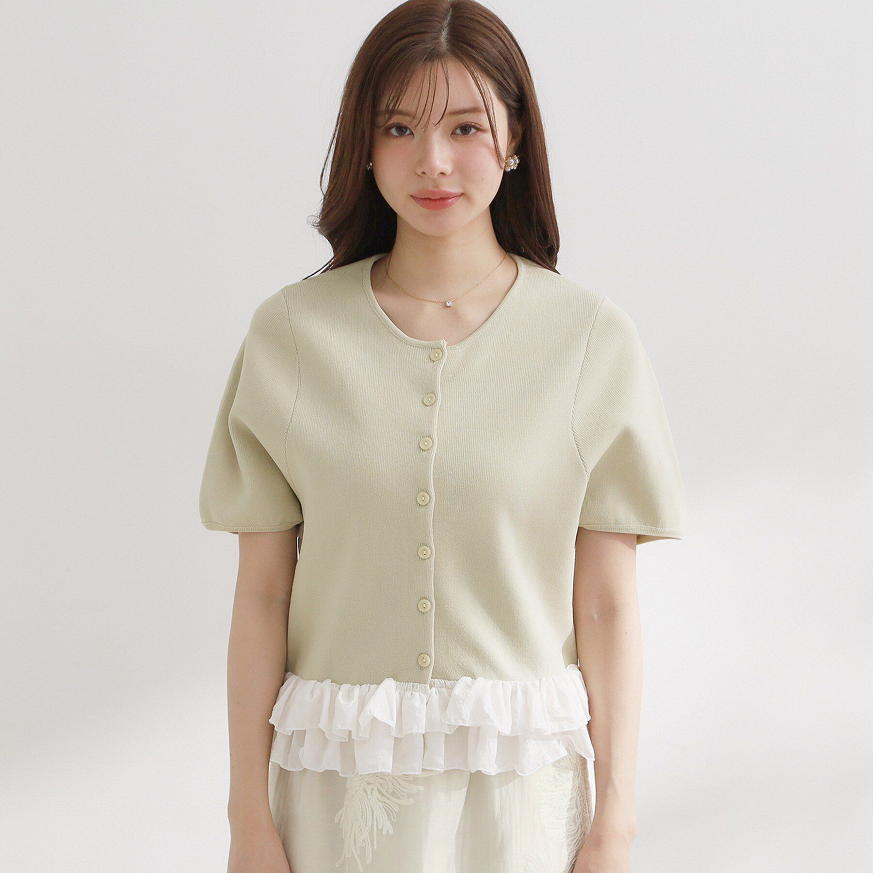 Couture broach「裾フリル付き半袖カーディガン」|カーディガン|