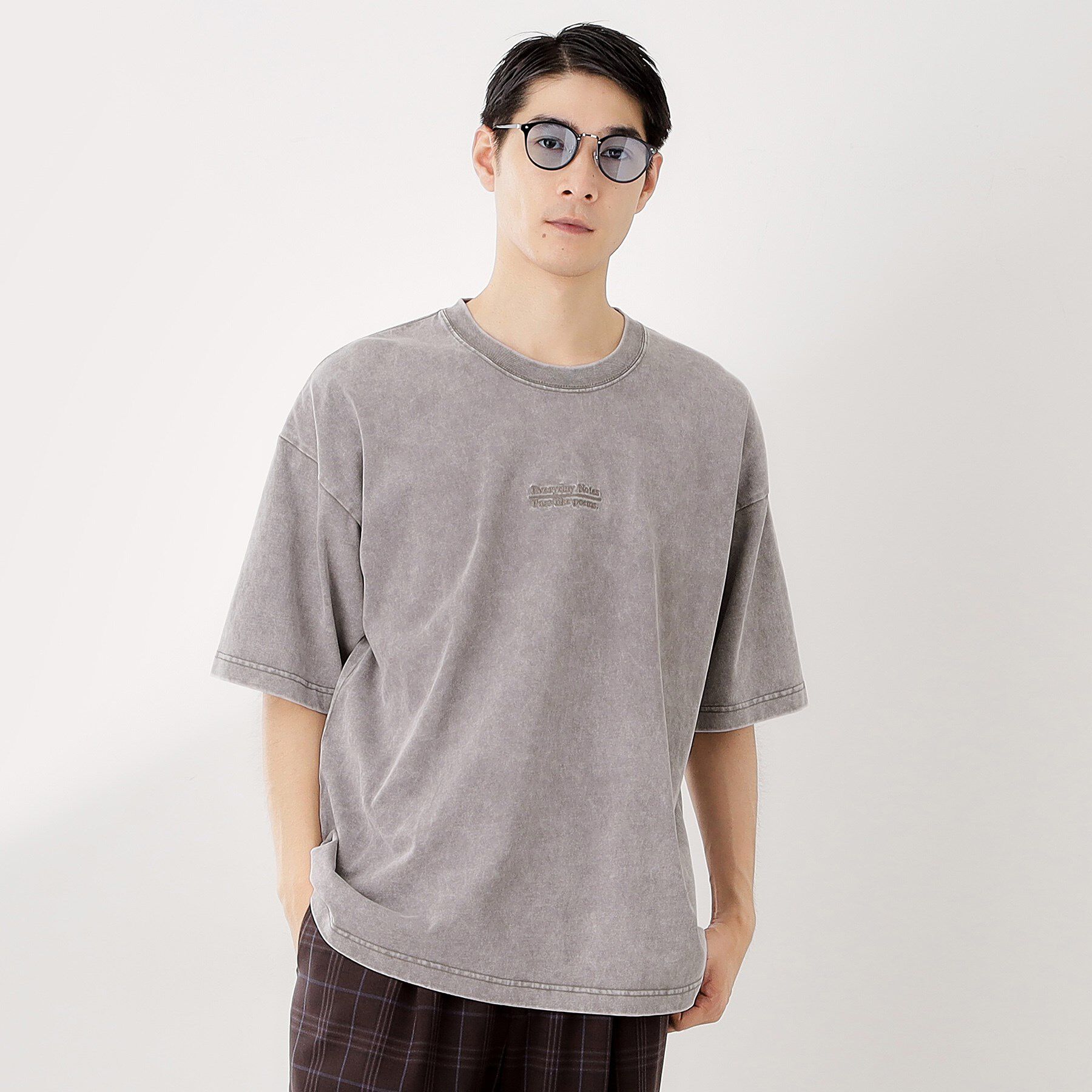 THE SHOP TK「ヴィンテージライク フェード5分袖Tシャツ 【ビッグシルエット／洗濯機OK】」|Tシャツ・カットソー|グレー(012)