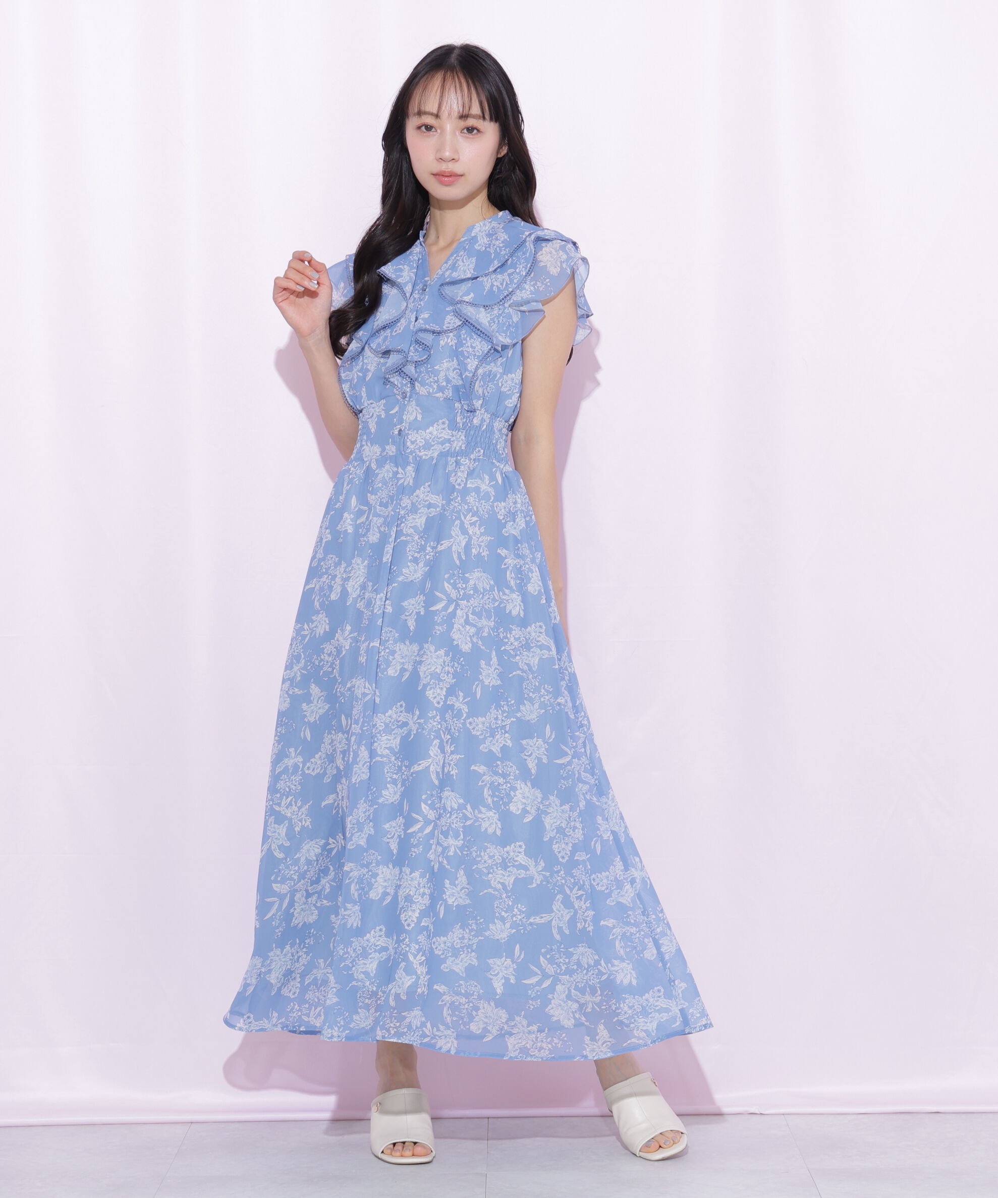  「フラワープリントラッフルワンピース」|ワンピース|
