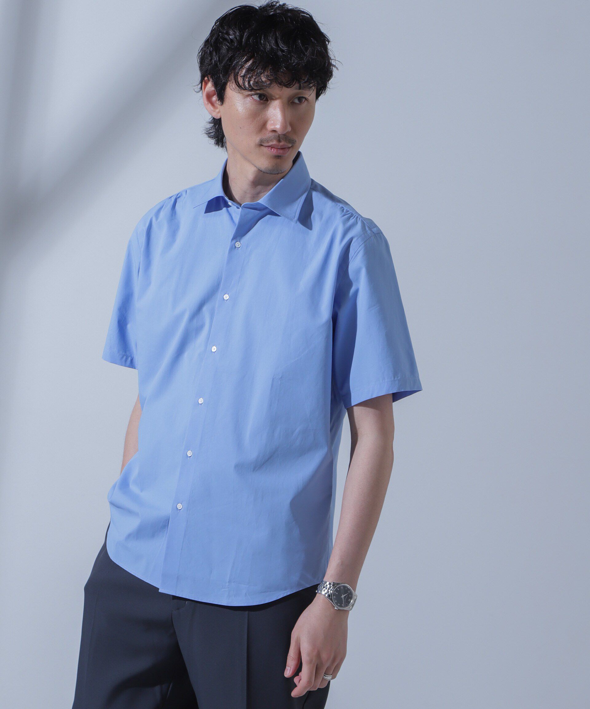 nano･universe「「N SHIRTS」AntiSoaked(R)汗染み防止セミワイドカラーシャツ半袖」|シャツ・ブラウス|