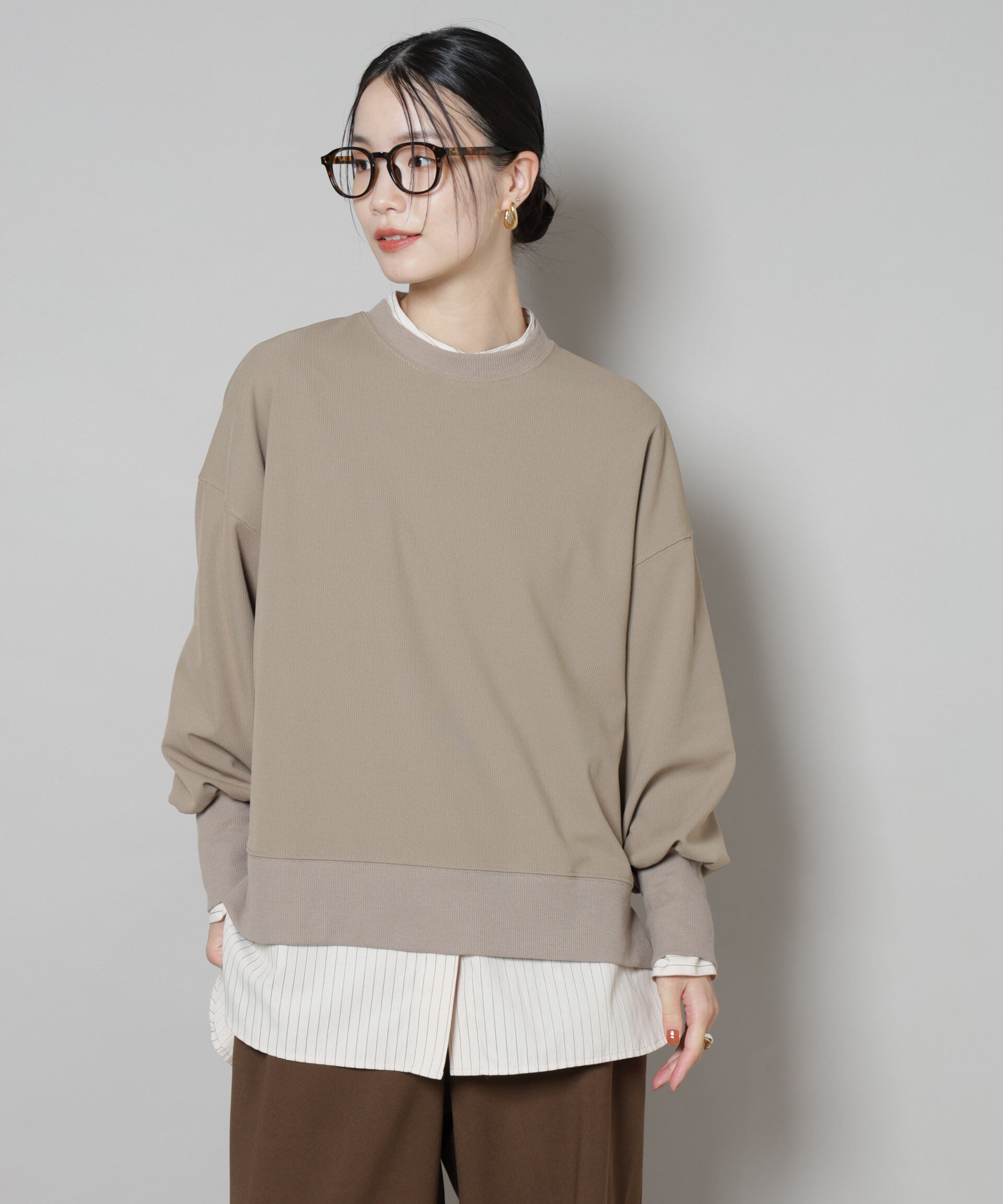 nano･universe「サカリバカットワイドクルーネックトップス(セットアップ可)」|Tシャツ・カットソー|ベージュ