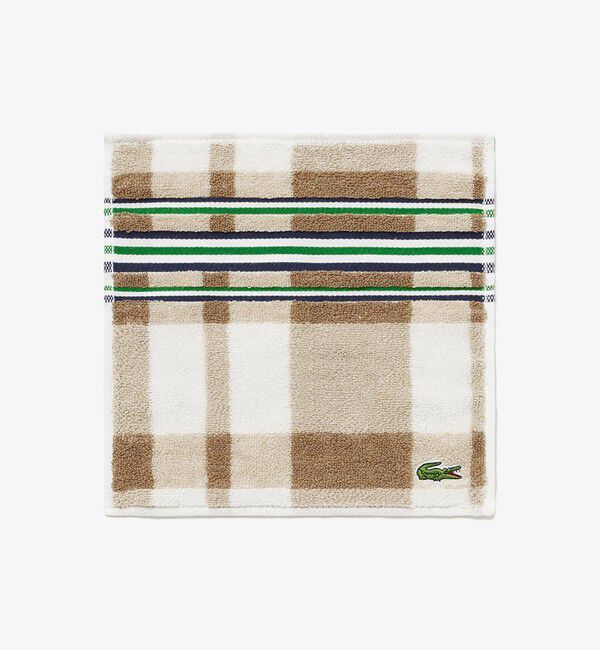 LACOSTE「チェック&ボーダータオルハンカチ」|タオル|ベージュ