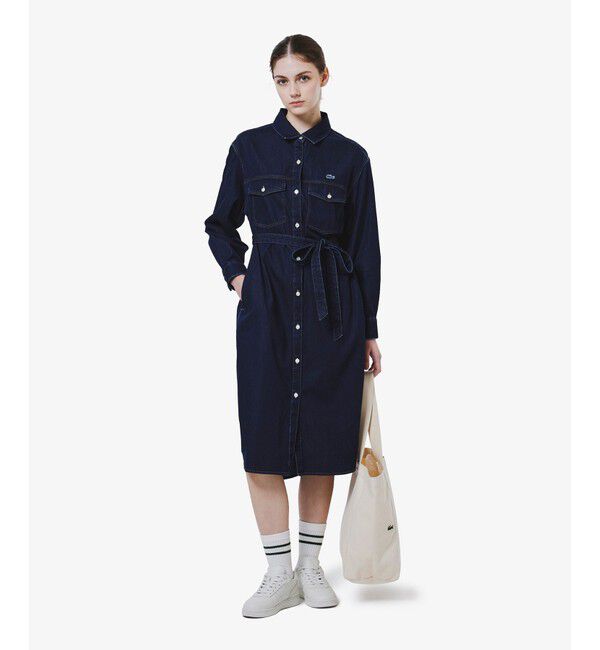 LACOSTE「ロングデニムシャツドレス / シャツワンピース ウエストベルト付き」|ワンピース|