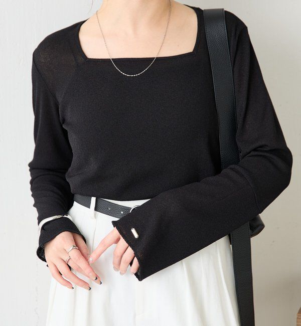  「【追加販売/1枚でもインナーでも着られる】シアーラメリブスクエアカットソー」|Tシャツ・カットソー|