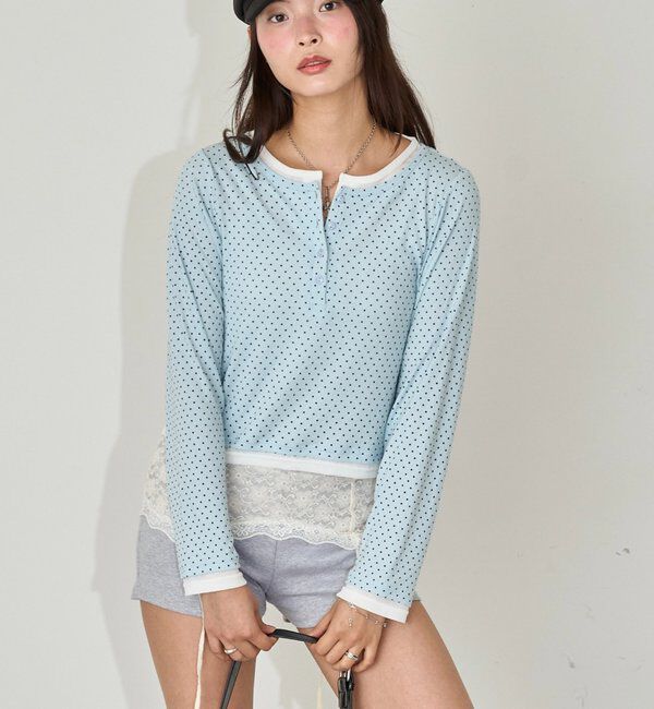  「ドットレイヤードヘンリートップス」|Tシャツ・カットソー|サックスブルー