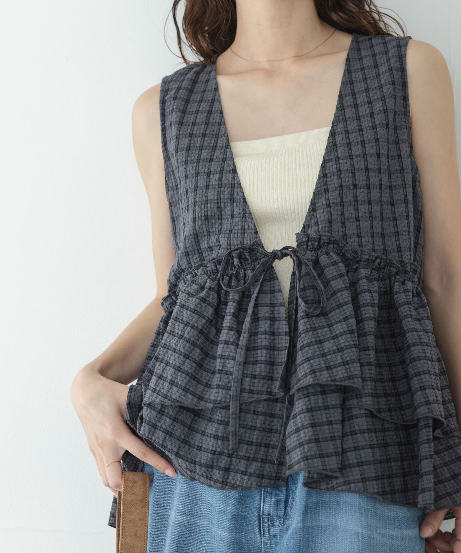 Sonny Label 「サッカーチェックペプラムベストブラウス」|シャツ・ブラウス|