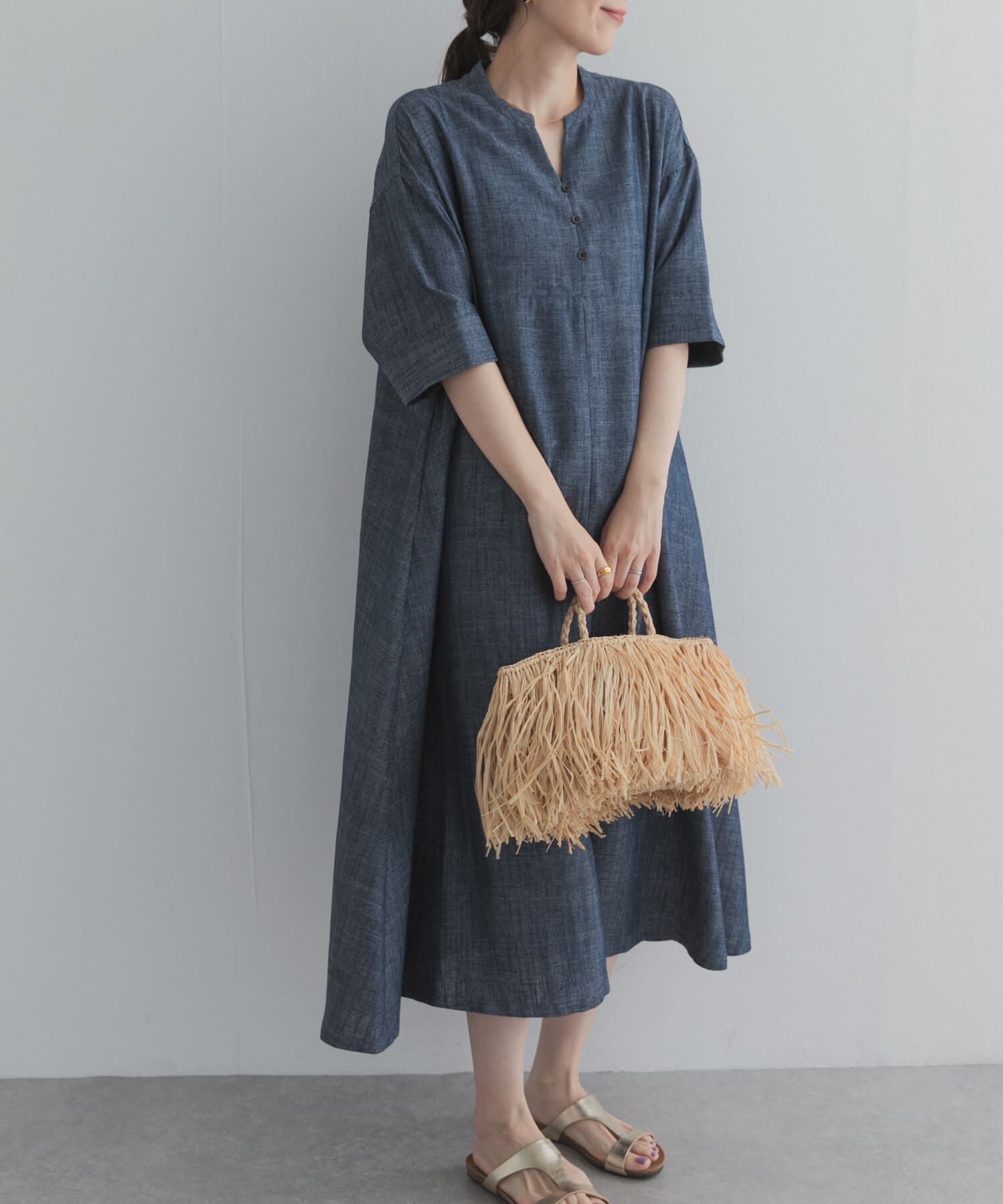 URBAN RESEARCH DOORS「リネン混5分袖ミディワンピース」|その他|
