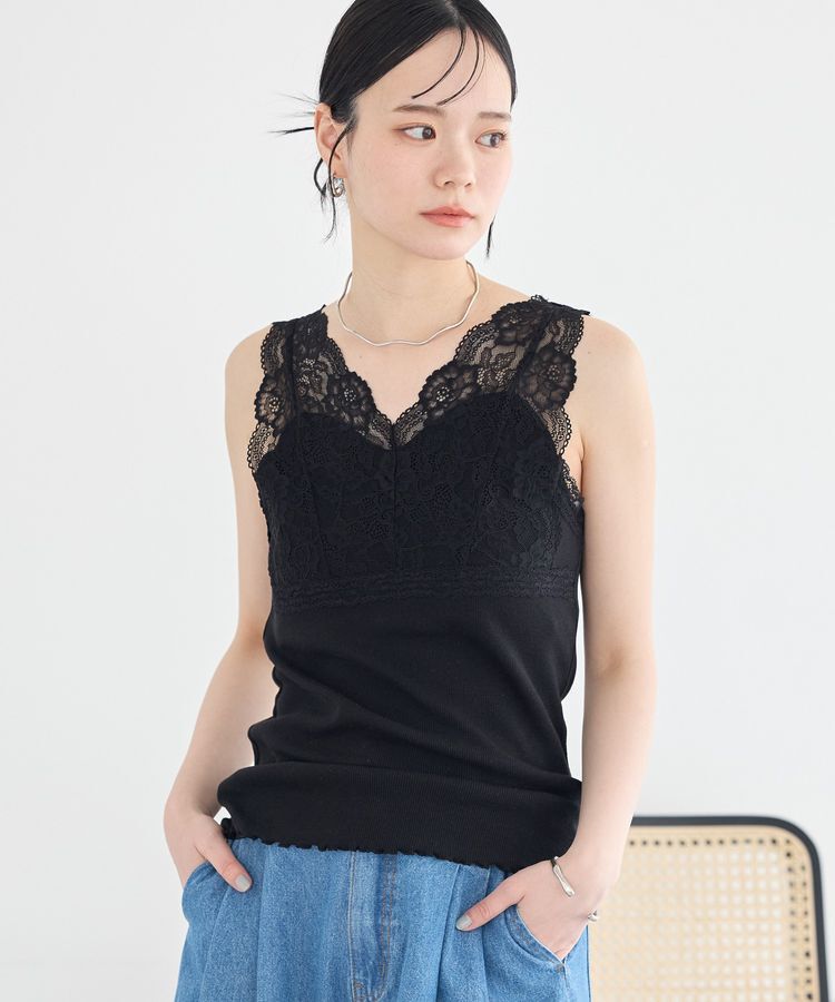 earth music&ecology「前後2WAYレースタンクトップ」|インナー|Black