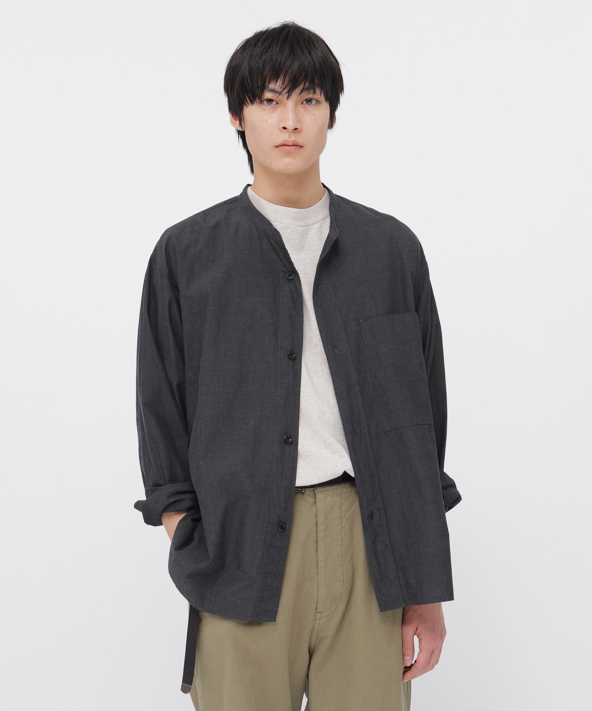 MHL.「WASHED DRY COTTON LINEN SHIRT」|シャツ・ブラウス|CHARCOAL3