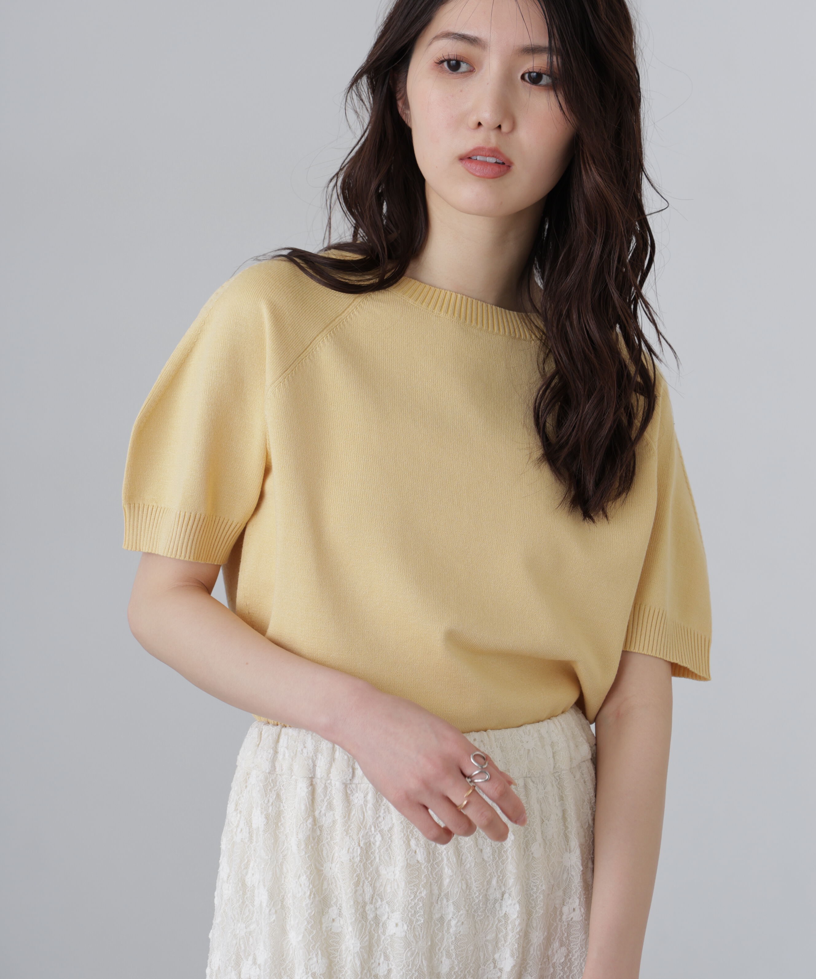  「〈洗える〉マシンウォッシャブルパフスリーブ半袖ニット」|ニット・セーター|