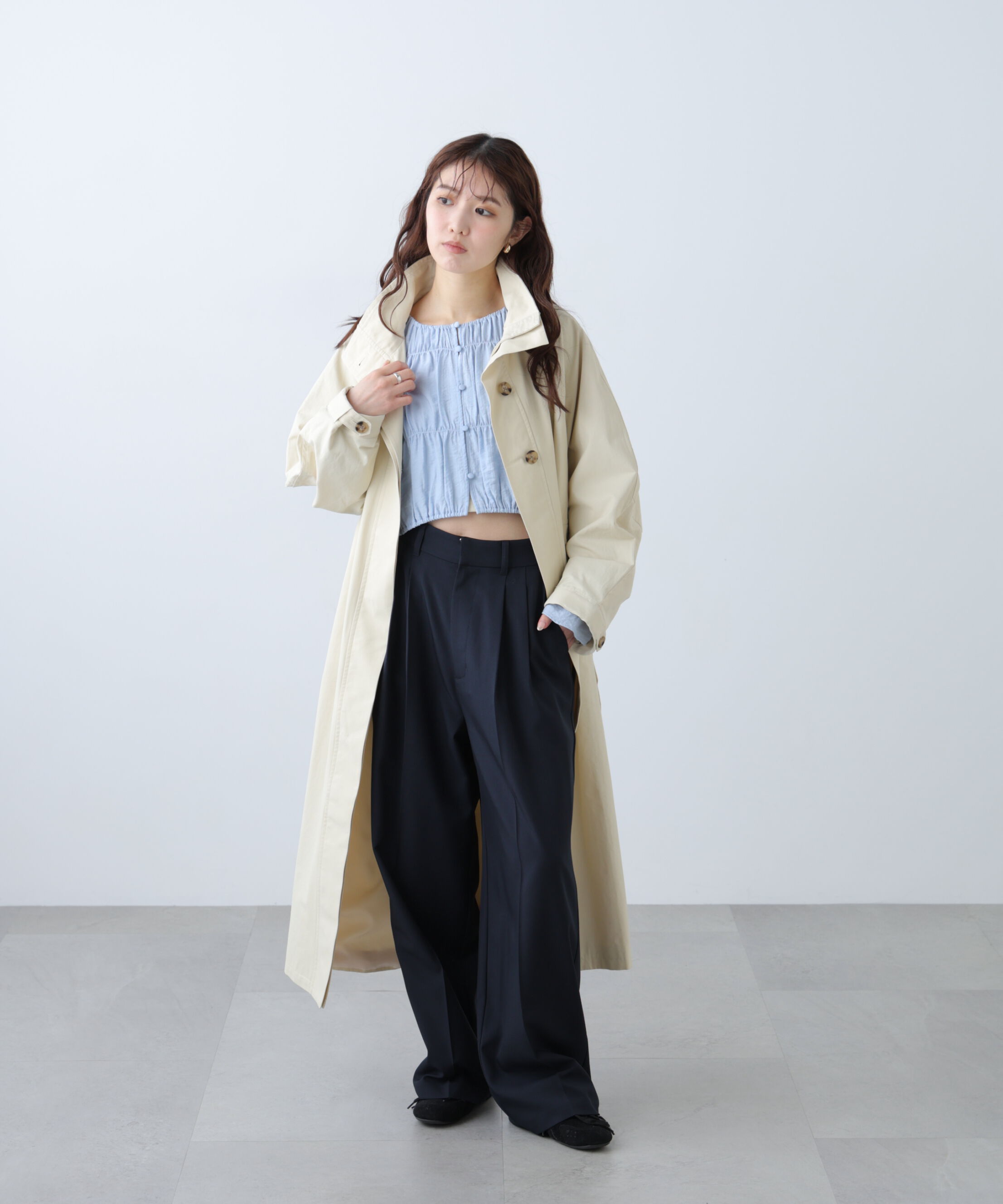  「[低身長サイズ/Sシリーズ]梳毛調合繊タックワイドパンツ」|その他|