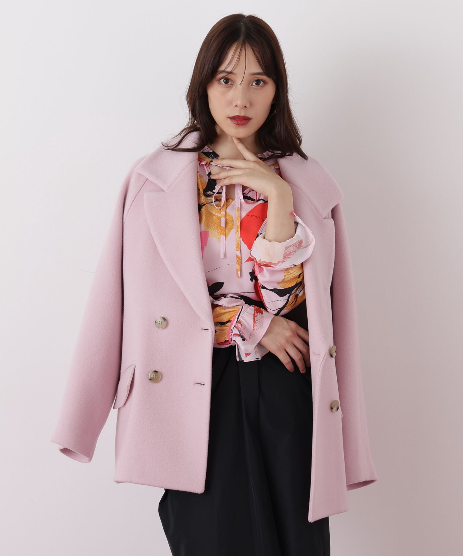  「◆ダブルブレストショートコート」|その他|ピンク