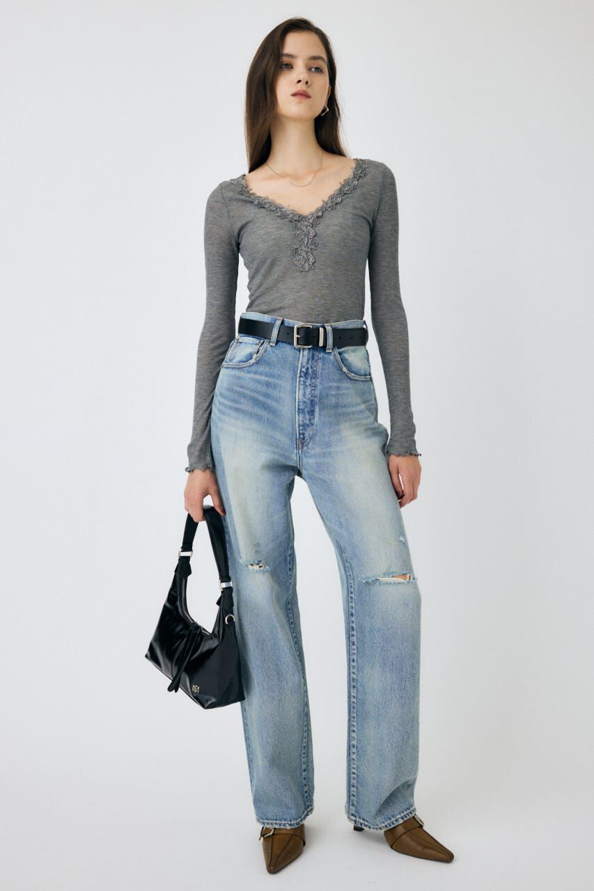 MOUSSY「LACE TRIM ロングスリーブ TEE」|Tシャツ・カットソー|